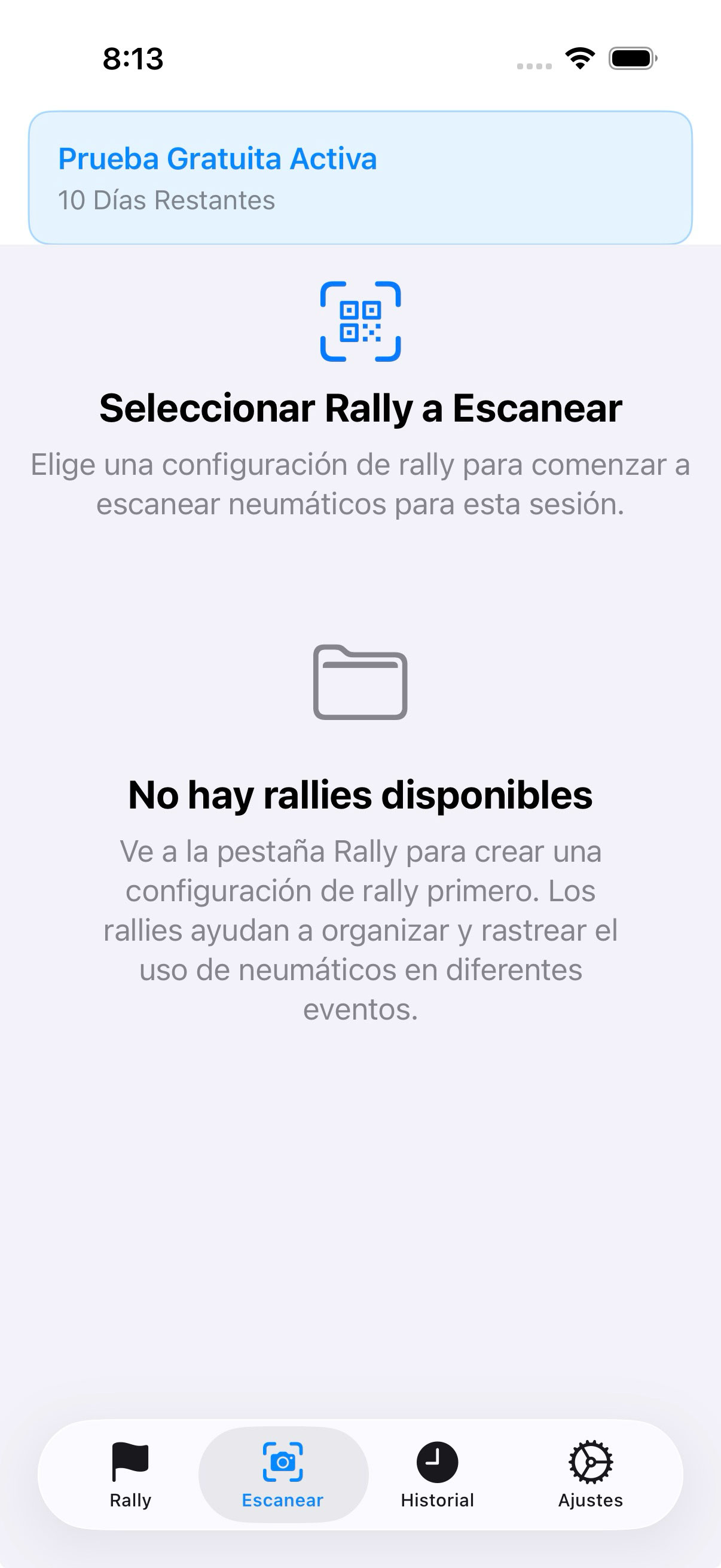 Pantalla inicial de Rally Tyre Log