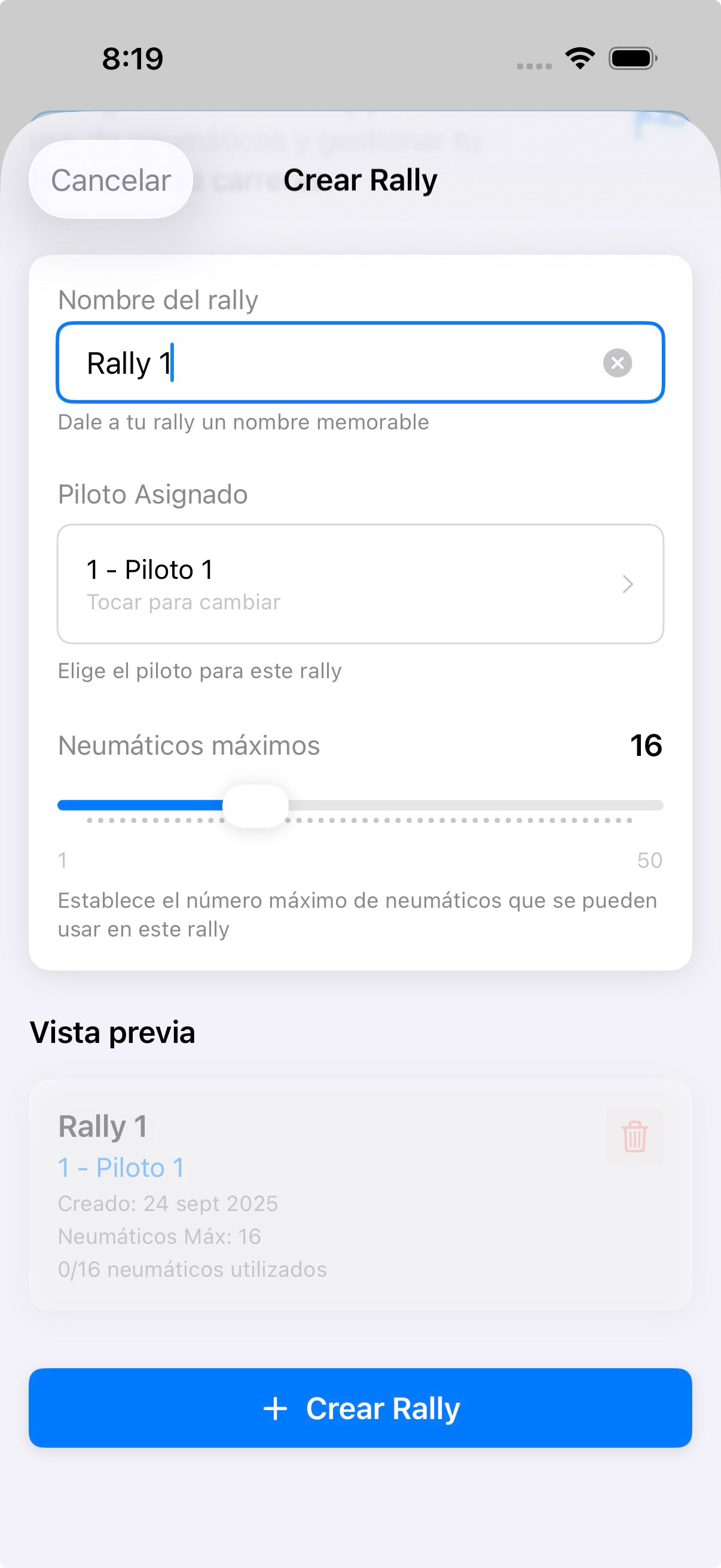 Configuración completa del Rally