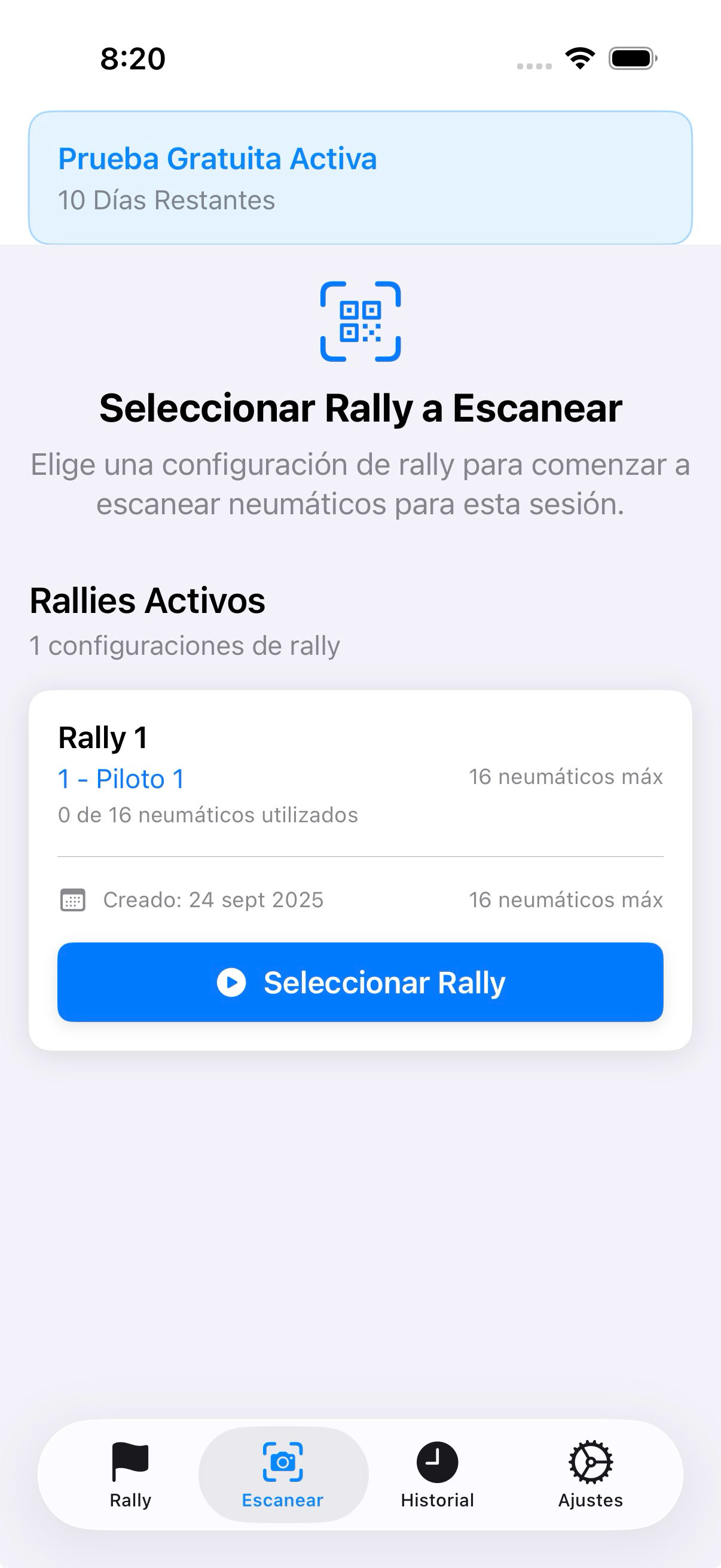 Seleccionar Rally para escanear