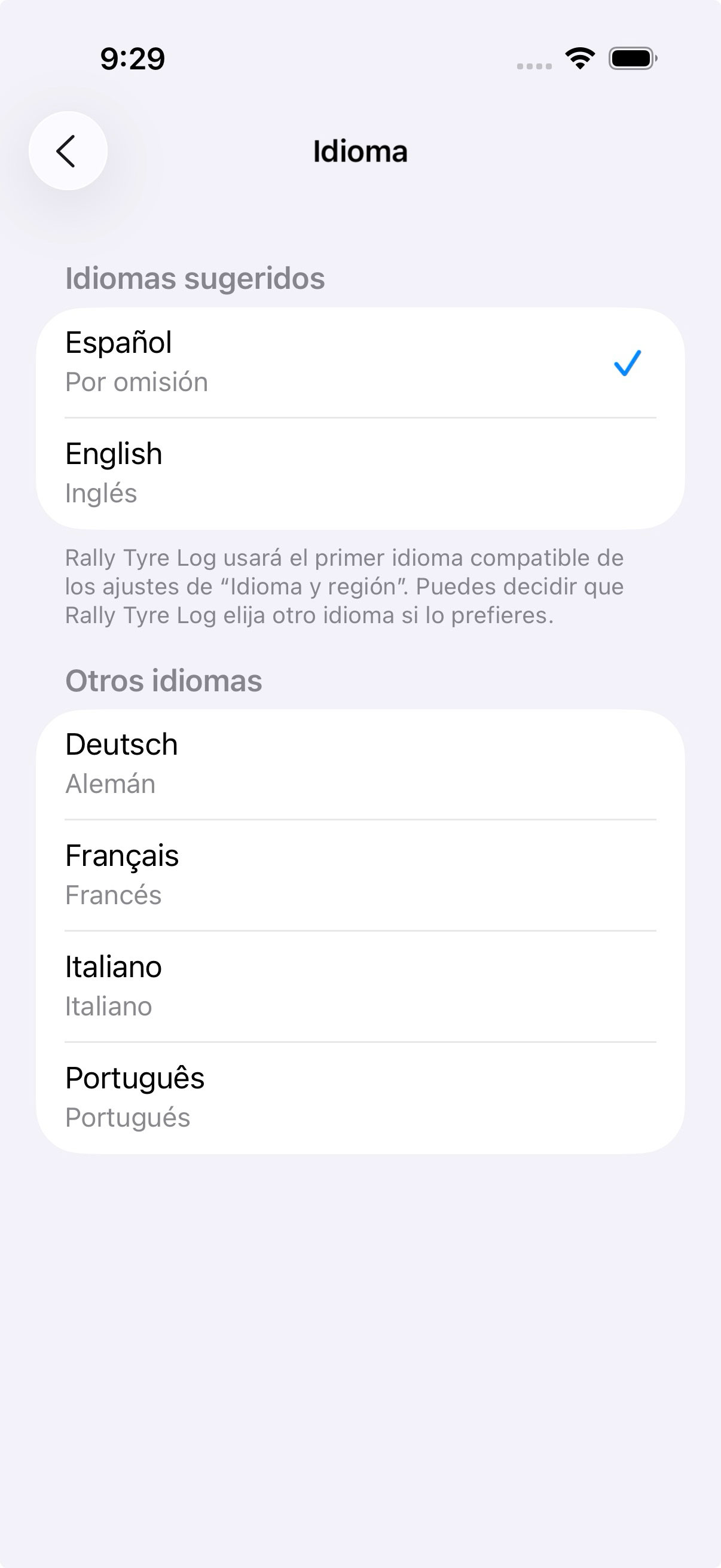 Cambiar idioma de la app