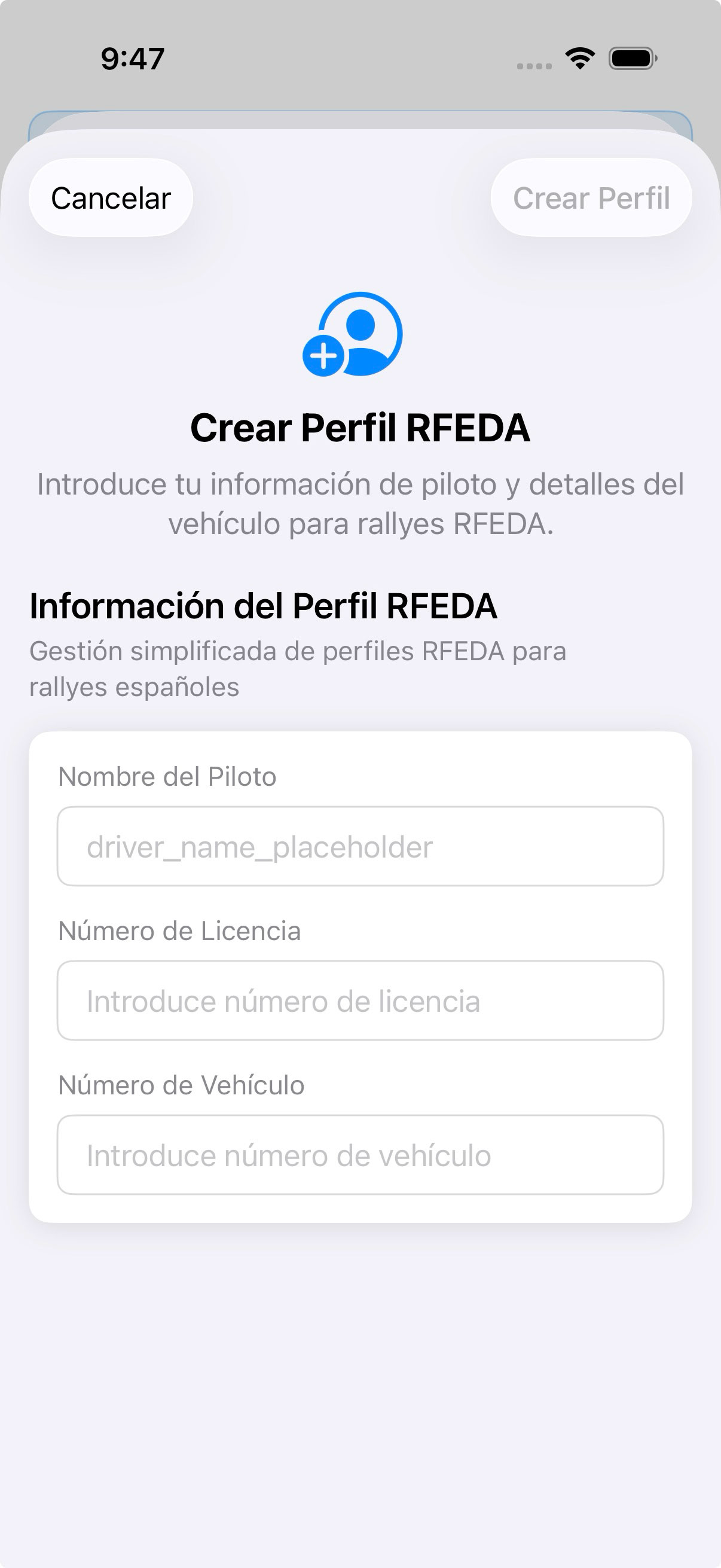Configurar perfil de piloto